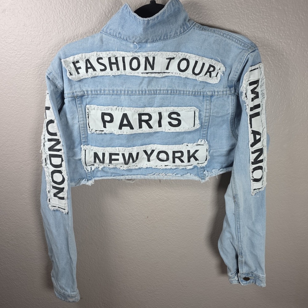 Denim Jean Jacket Cropped Fashion Tour Paris New York L - Really Nice